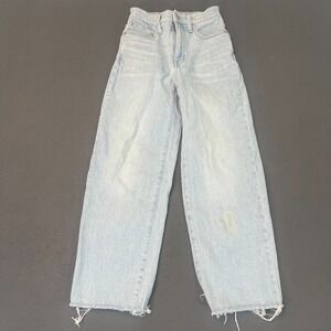 MADEWELL Womens 23 The Perfect Vintage Wide-Leg Crop‎ Jeans Light Blue Raw Hem